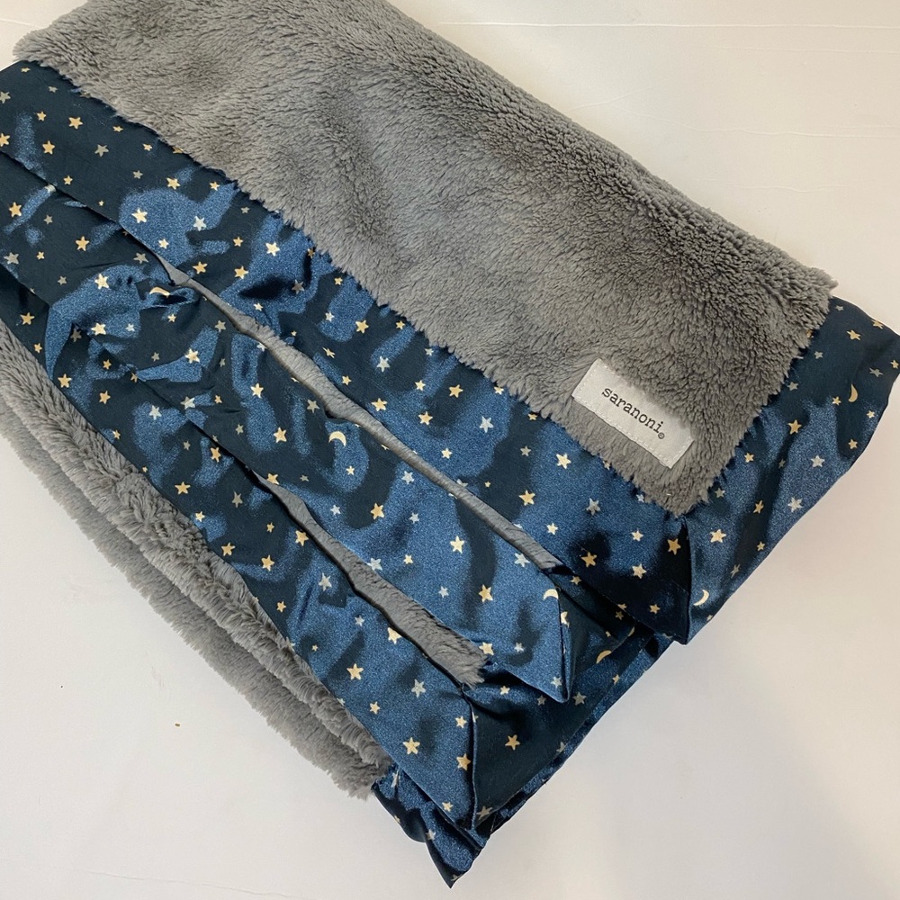 Saranoni Lush Satin Edge Receiving Blanket in Navy Twinkle Stars